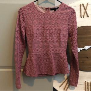 BCBG Maxazria Lace Crochet Peplum Long Sleeve Top